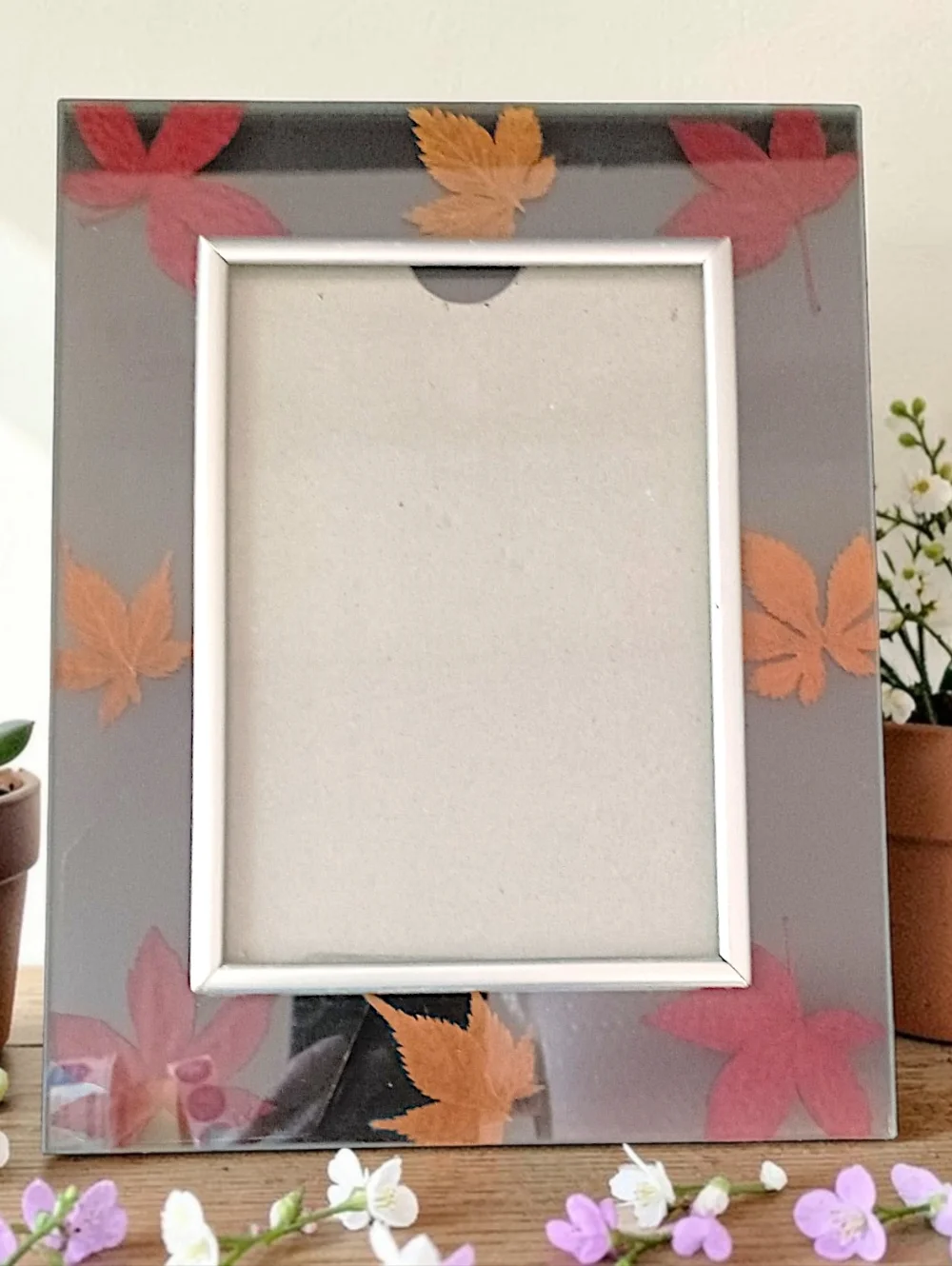 Vtg Dried Pressed Leaf Picture Photo Frame Lead Glass‎ Maple Leaves Farmhouse